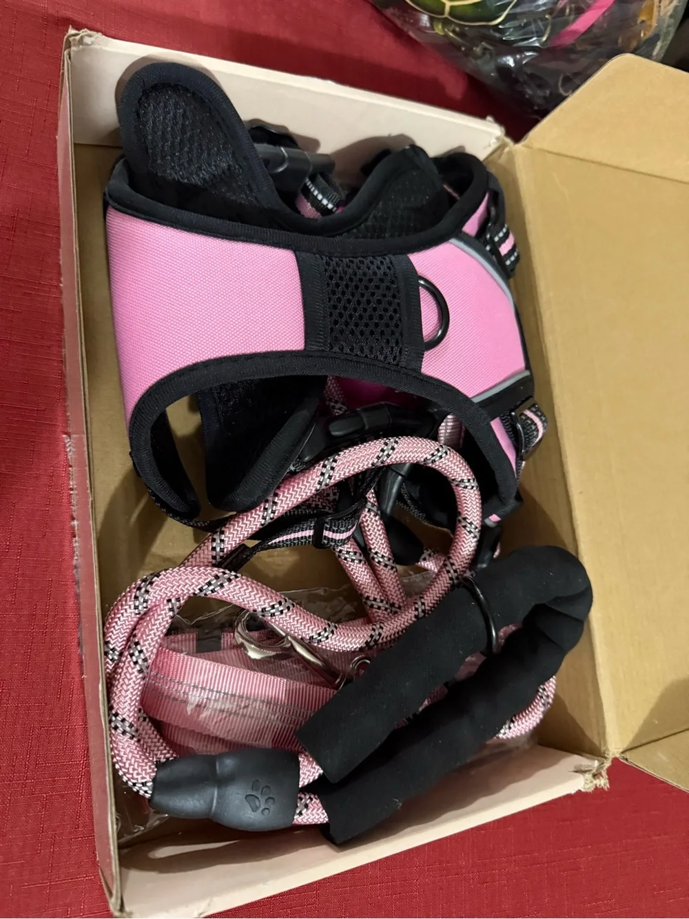 Adjustable Pink Padded Dog Harness and Leash Set for Small Dogs -